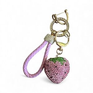 💗 NWT Red Strawberry Rhinestone Bag Charm Keychain | Sparkly Purse Charm Gift